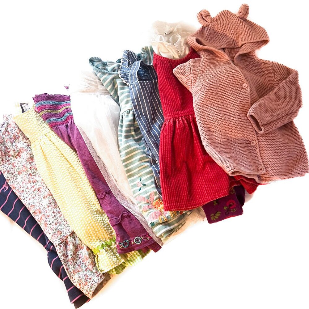 Toddler Girl Dress Lot & Cardigan | 18M | Pink Bear Hooded Sweater Bundle